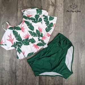 Adisputent Flounce Top Tankini Swimsuit Size S